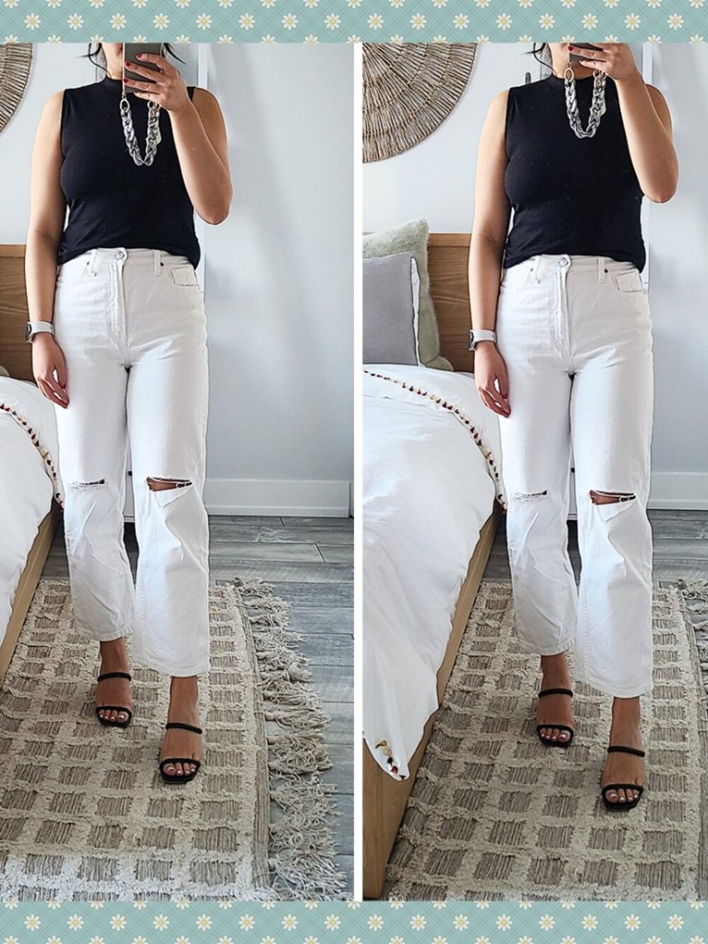 Uniqlo White Straight Jeans with Cutouts